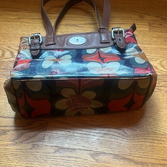 Fossil Key-Per Leather Trim Shoulder Boho Tote Vibrant Flowers - Picture 2 of 9